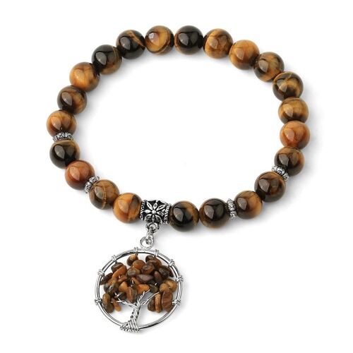 Tiger Eye Bead Tree of Life Pendant Bracelet
