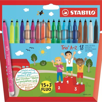 Bolígrafos para colorear - Estuche de cartón x 18 STABILO Trio A-Z "15+3 FLUO"