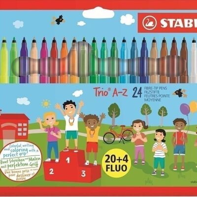 Bolígrafos para colorear - Estuche de cartón x 24 STABILO Trio A-Z "20+4 FLUO"
