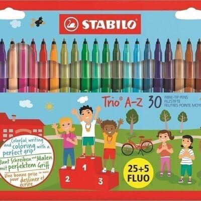 Rotuladores para colorear - Estuche de cartón x 30 STABILO Trio A-Z "25+5 FLUO" - formato especial