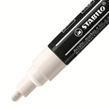 Marqueur pointe moyenne STABILO FREE acrylic T300 - blanc 2