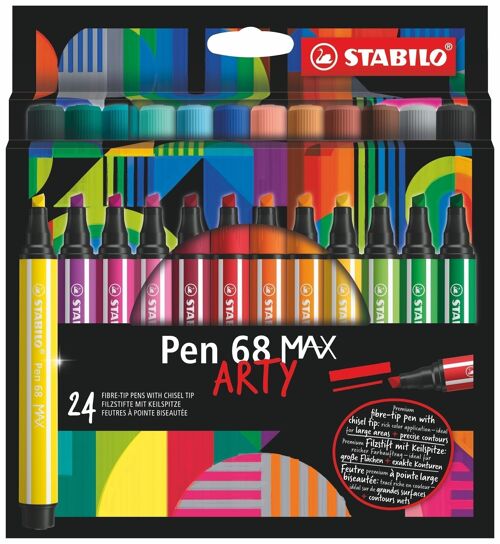 Feutres pointe biseautée - Etui carton x 24 STABILO Pen 68 MAX ARTY