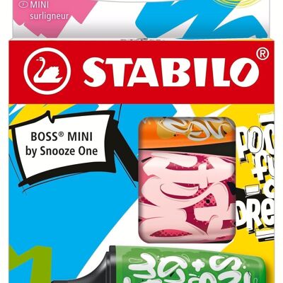 Textmarker – 3 STABILO BOSS MINI von Snooze One – Grün + Pink + Orange