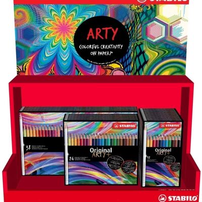 Buntstifte – Korb x 19 Metallboxen STABILO Original ARTY+: 10 x12 + 5 x24 + 4 x36