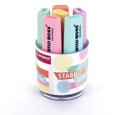 Textmarker – Dose x 6 STABILO BOSS ORIGINAL Pastell – Hauch von Türkis + Wasserminze + Pfirsich-Teint + Hauch von Rosa + Cremegelb + Hauch von Flieder