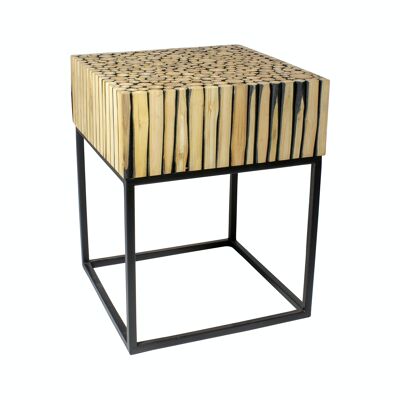 MUEBLE LATERAL EN RAMA DE TECA CON PATAS DE METAL NEGRO 40X40CM TAHAA