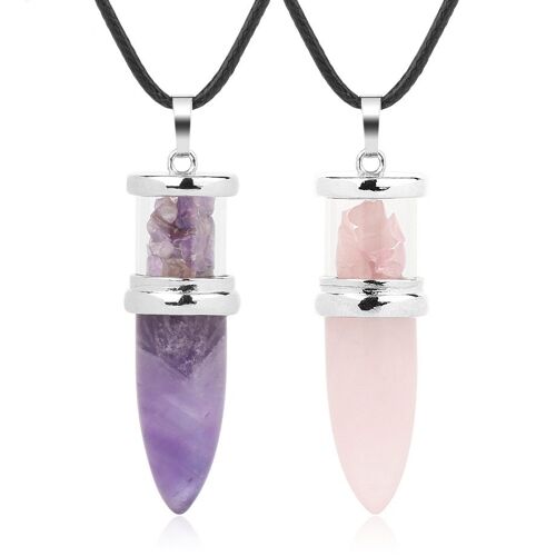 Natural Crystal Hourglass Pendant Necklace