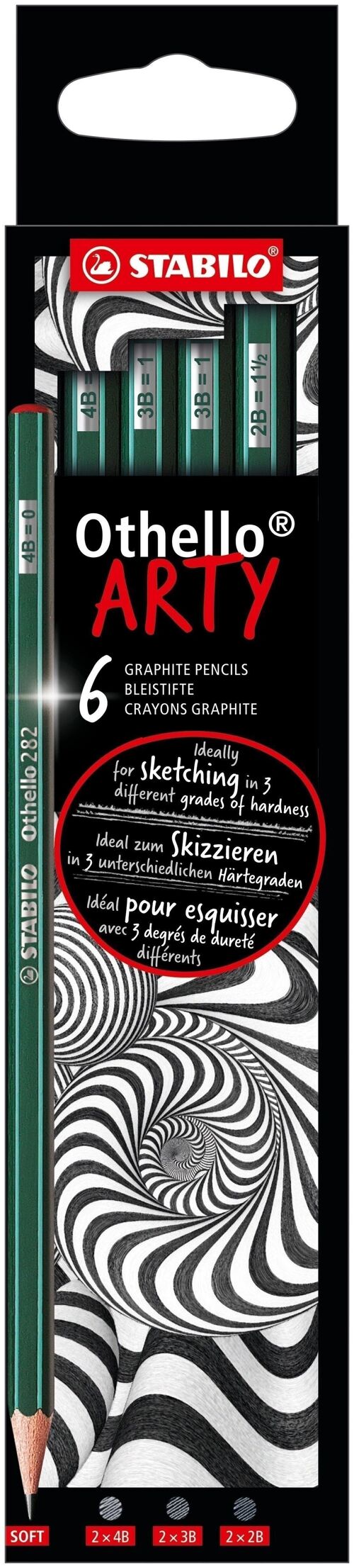 Crayons graphite - Etui carton x 6 STABILO Othello ARTY mines tendres (2x 4B, 2x 3B, 2x 2B)