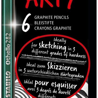 Crayons graphite - Etui carton x 6 STABILO Othello ARTY mines tendres (2x 4B, 2x 3B, 2x 2B)