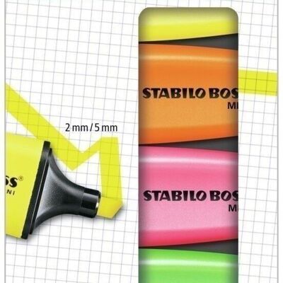 Highlighters - Cardboard case x 5 STABILO BOSS MINI - blue + green + pink + orange + yellow