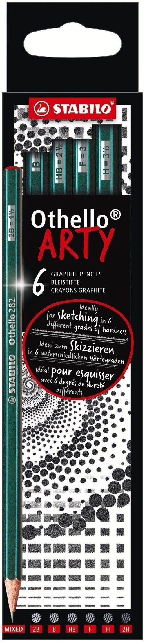Crayons graphite - Etui carton x 6 STABILO Othello ARTY assortiment de mines dures et tendres (2B, B, HB, F, H, 2H)