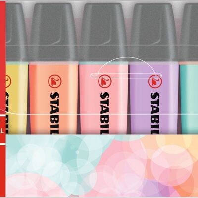 Textmarker – Beutel x 6 STABILO BOSS ORIGINAL Pastell – gelbe Creme + lila Nebel + Hauch von Rosa + Pfirsich-Teint + Hauch von Türkis + Wasserminze