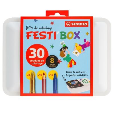 Caja para colorear para decorar FESTI'BOX STABILO x 30 piezas: 8 rotuladores metálicos + 12 rotuladores + 10 lápices de colores