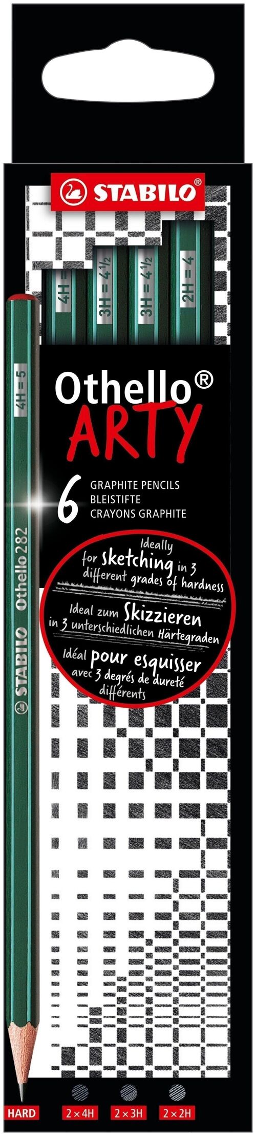 Crayons graphite - Etui carton x 6 STABILO Othello ARTY mines dures (2x 4H, 2x 3H, 2x 2H)