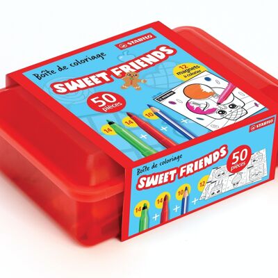 Boîte de coloriage STABILO Sweet Friends x 50 pièces : 28 feutres + 10 crayons de couleur+ 12 magnets "Sweet Friends" à colorier