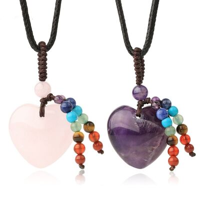 Natural Crystal Stone Heart Shape Tassel  Necklace