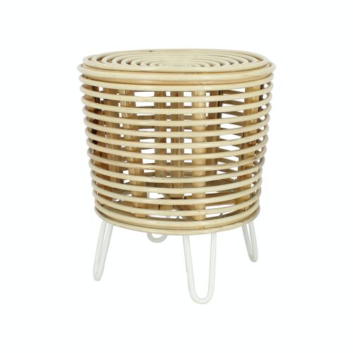 TABOURET EN ROTIN NATUREL AVEC PIEDS EN METAL BLANC 39XH46CM NUSA