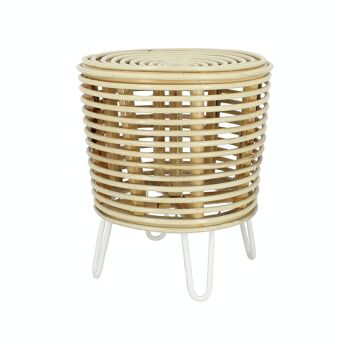 TABOURET EN ROTIN NATUREL AVEC PIEDS EN METAL BLANC 39XH46CM NUSA 1