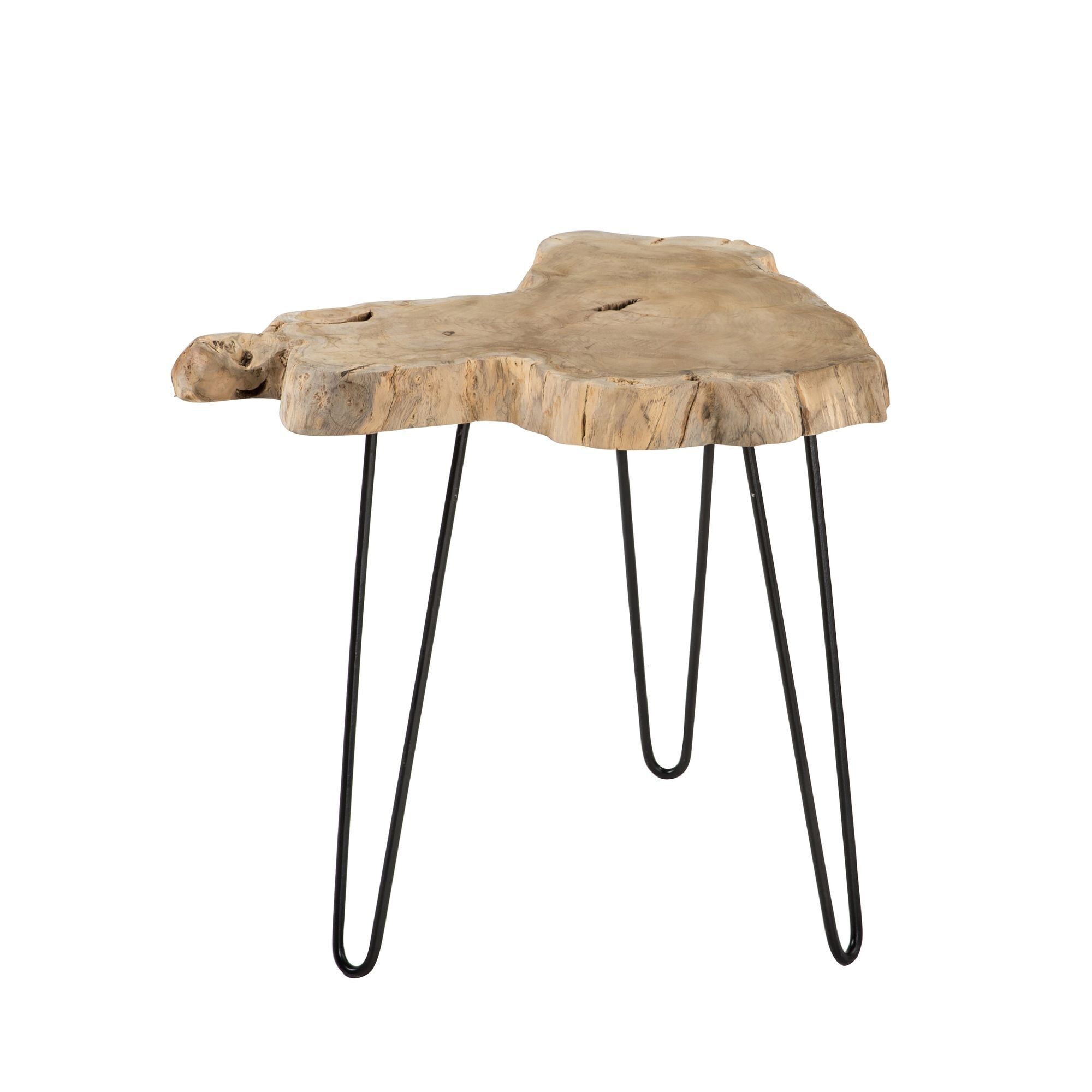 TAVOLINO IN TEAK NATURALE CON GAMBE IN METALLO NERO DIAM 60XH50CM TIKI