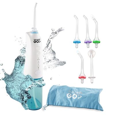 AQUAPIK GO PORTABLE RECHARGEABLE PROFESSIONAL TRAVEL IRRIGATOR - DENTAL IRRIGATOR 5 NOZZLES 3 MODES, IPX7 WATERPROOF, DENTAL CLEANING, ELECTRIC IRRIGATORS, WITH 360º ROTATION