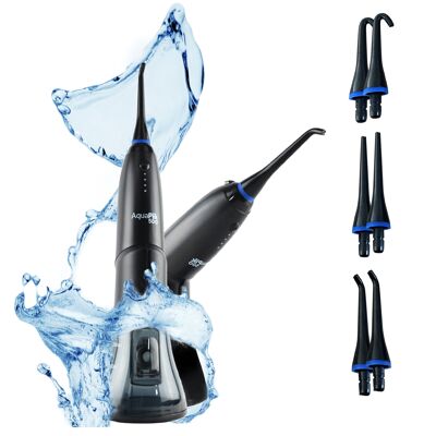 AQUAPIK 500, PORTABLE ORAL IRRIGATOR WITH UNIQUE DESIGN DEFORMABLE REMOVABLE WATER TANK. RECHARGEABLE DENTAL IRRIGATOR FOR TRAVEL AND OFFICE. 6 NOZZLES, 4 MODES, WATERPROOF IPX7 (BLACK)