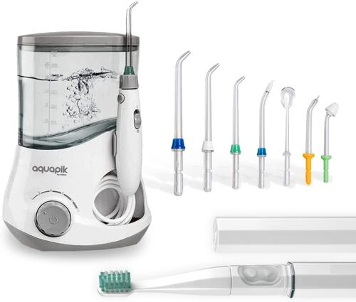 AQUAPIK 100 ULTRA - IRRIGADOR DENTAL Y NASAL PROFESIONAL CON 7 BOQUILLAS MULTIFUNCIONALES 10 NIVELES DE POTENCIA CAPACIDAD 600 ML RECOMENDADO A NIVEL MUNDIAL. INCLUYE CEPILLO ULTRASÓNICO DE REGALO