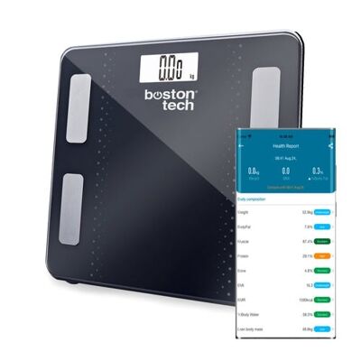 DIGITAL BATHROOM SCALE BODY FAT, SMART BLUETOOTH SCALE WITH APP, 13 WEIGHT MEASUREMENTS, BODY ANALYSIS. COMPATIBLE ANDROID AND IOS. MAX.180KG. FREE DIET TO LOSE WEIGHT (BLACK)