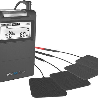 BOSTON TECH ME-89PLUS - 2-CHANNEL DIGITAL TENS/EMS ELECTRICAL MUSCLE STIMULATOR, 24 ADJUSTABLE PRE-ESTABLISHED PROGRAMS AND 8 ELECTRODES. IDEAL FOR MUSCLE TREATMENT