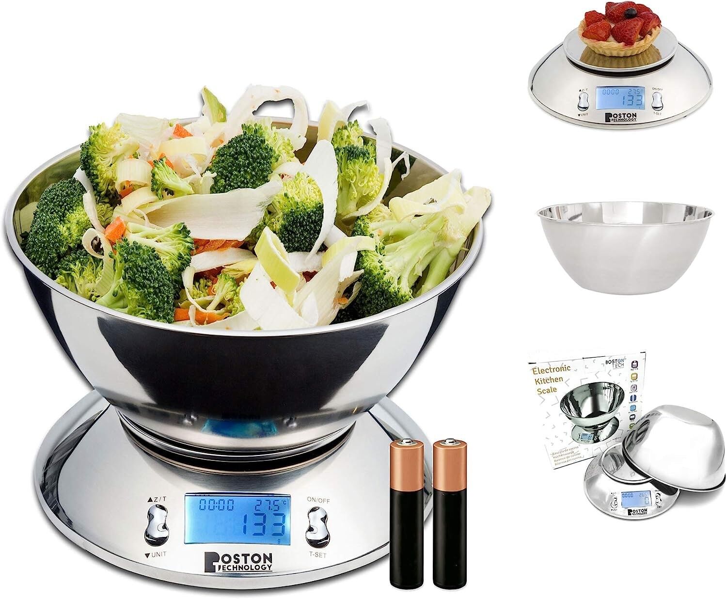 DIGITAL KITCHEN SCALE WITH REMOVABLE STAINLESS STEEL BOWL, BACKLIGHTED LCD DISPLAY, TIMER AND TEMPERATURE SENSOR, CAPACITY 5KG / 11LBS MODEL HK 101 DOWNLOADABLE RECIPE BOOK