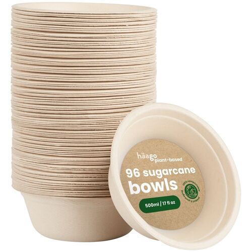 96 Recyclable Sugarcane Bowls 500ml/17fl oz