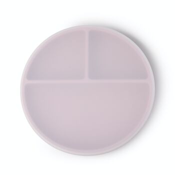Assiette ventouse avec couvercle pour enfant avec compartiments en silicone rose 2