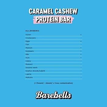 BAREBELLS - Barre protéinée (protéines : 20 g) - Enrobage chocolat au lait, saveur Caramel et noix de Cajou -(Caramel Cashew) - Boîte de 12  barres de 55g 6