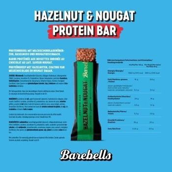 BAREBELLS - Barre protéinée (protéines : 20 g) - Enrobage chocolat au lait, saveur Noisette et Nougat -(Hazelnut Nougat) - Boîte de 12  barres de 55g 5
