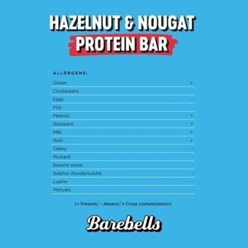 BAREBELLS - Barre protéinée (protéines : 20 g) - Enrobage chocolat au lait, saveur Noisette et Nougat -(Hazelnut Nougat) - Boîte de 12  barres de 55g 6