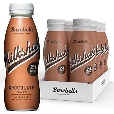 BAREBELLS – Protein-Shake – Schokoladengeschmack (Schokolade) – Laktosefrei – Box mit 8 x 330-ml-Flaschen – Nutri-Score A