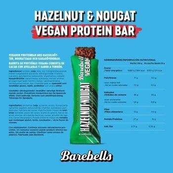 BAREBELLS - Barre protéinée VEGANE (protéines : 15 g) - Enrobage chocolat au lait, saveur Noisette et Nougat -(Hazelnut Nougat) - Boîte de 12  barres de 55g 5