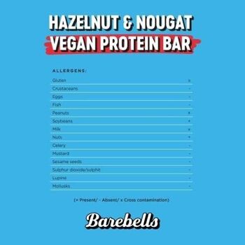 BAREBELLS - Barre protéinée VEGANE (protéines : 15 g) - Enrobage chocolat au lait, saveur Noisette et Nougat -(Hazelnut Nougat) - Boîte de 12  barres de 55g 6