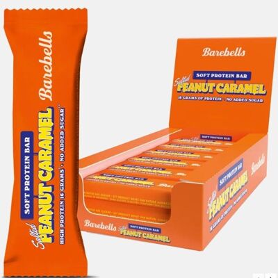 BAREBELLS - Barrita proteica (proteína: 16 g) - Cobertura de chocolate con leche, sabor cacahuetes salados / caramelo - (Soft Protein Bar Peanut Caramel) - Caja de 12 barritas de 55g