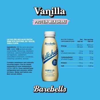 BAREBELLS - Milkshake Protéiné - Saveur Vanille (Vanilla) - Sans lactose - Boîte de 8 bouteilles de 330 ml - Nutri-score A 5