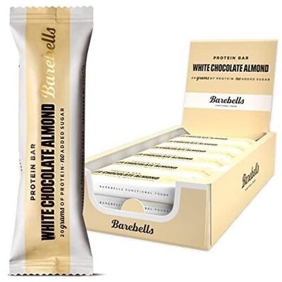 BAREBELLS - Protein bar (protein: 20 g) - White chocolate coating, almond and caramel flavor - (White Chocolate Almond) - Box of 12 bars of 55g