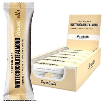 BAREBELLS - Barre protéinée (protéines : 20 g) - Enrobage chocolat blanc, saveur amande et caramel - (White Chocolate Almond) - Boîte de 12  barres de 55g 1