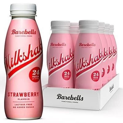 BAREBELLS – Protein-Shake – Erdbeergeschmack – laktosefrei – Box mit 8 x 330-ml-Flaschen – Nutri-Score A