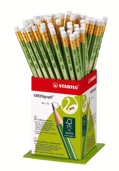 Crayons graphite - Godet x 60 STABILO GREENgraph bout gomme HB