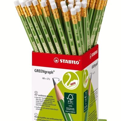 Graphite pencils - Bucket x 60 STABILO GREENgraph eraser tip HB