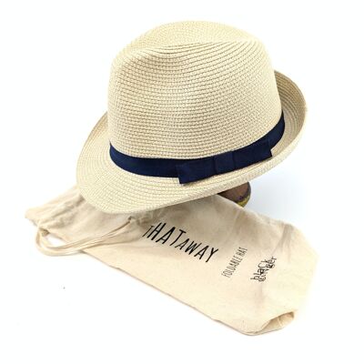 Trilby Foldable Hat with Navy Blue Band Large (59cm)