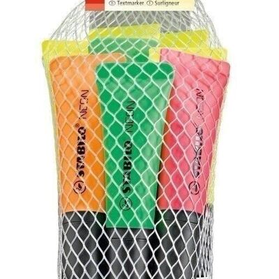 Highlighters - Net x 8 STABILO NEON - 4 yellow + 2 green + 1 orange + 1 pink