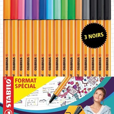 Felt-tip pens - Cardboard case x 15 STABILO point 88 "SPECIAL FORMAT"