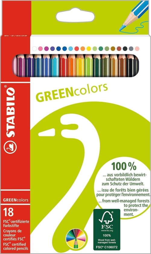 Crayons de couleur - Etui carton x 18 STABILO GREENcolors