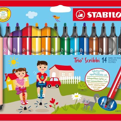 Coloring pens - Cardboard case x 14 STABILO Trio Scribbi