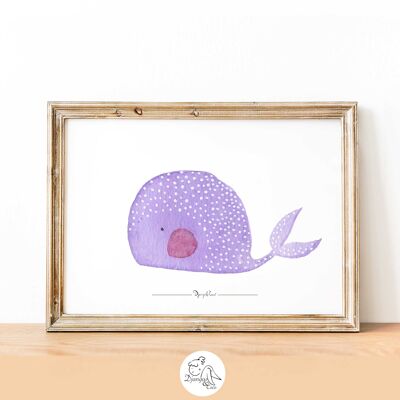 Purple whale with polka dots